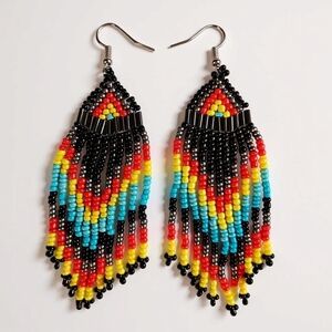 Beaded Southwestern Style Fringe Earrings
